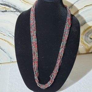 Red, Green Beaded Strands 17" Lightweight Necklace